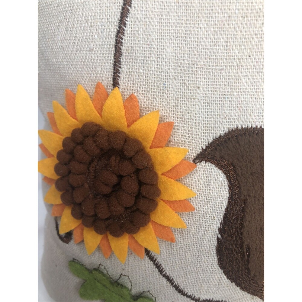 Farmhouse Autumn Give Thanks Squirrel Embroidered Throw Pillow 12” CUTE!! - Picture 3 of 8